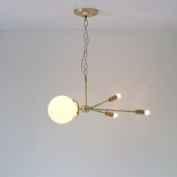 Comet Pendant Lamp, Hanging Brass Lighting Fixture, Mid Century Modern Sputnik Rocket White Glass Globe, Bootsngus - thumbnail 4