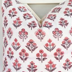 "Block Print Flower Pillow Cover Boho Farmhouse Decor - 20"" X 20" - thumbnail 2