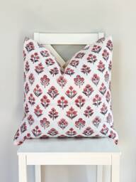 "Block Print Flower Pillow Cover Boho Farmhouse Decor - 20"" X 20" - thumbnail 1
