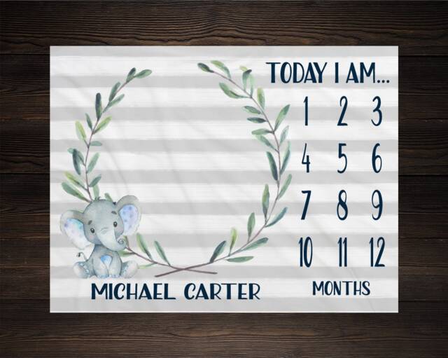 Safari Baby Milestone Blanket Month Growth Tracker Fleece Shower Elephant Newborn Gift Animals - image 1