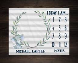 Safari Baby Milestone Blanket Month Growth Tracker Fleece Shower Elephant Newborn Gift Animals - thumbnail 1