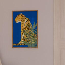 Blue Retro Leopard Print - Art, Bright Bold, Cheetah, Colourful Tropical Poster, Kids Jungle Bedroom, Bathroom Boho - thumbnail 2