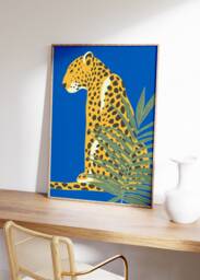 Blue Retro Leopard Print - Art, Bright Bold, Cheetah, Colourful Tropical Poster, Kids Jungle Bedroom, Bathroom Boho - thumbnail 1
