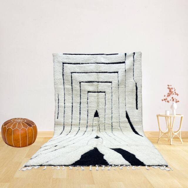 Handmade Black & White Berber Rug Moroccan Wool Carpet - image 1