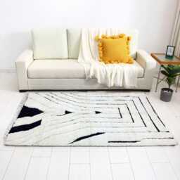 Handmade Black & White Berber Rug Moroccan Wool Carpet - thumbnail 3