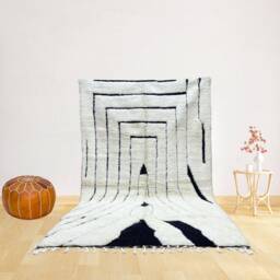 Handmade Black & White Berber Rug Moroccan Wool Carpet - thumbnail 1