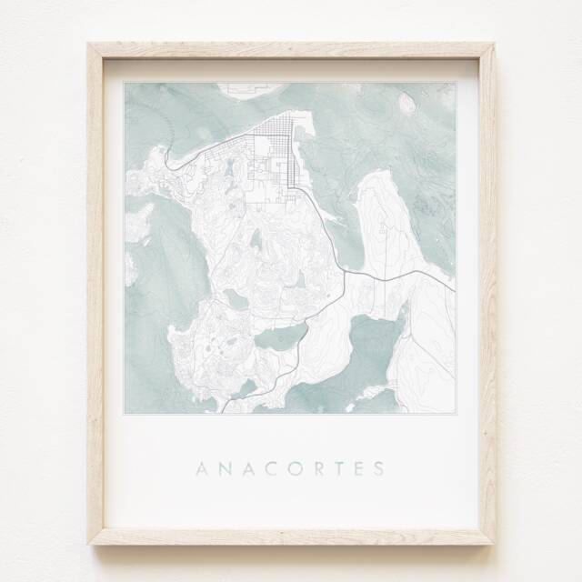Anacortes Map Hand Drawn Bathymetric Washington - Art Print Home Gift Puget Sound Ferry Vacation Rental Decor Fidalgo San Juans Seattle - image 1