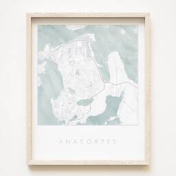 Anacortes Map Hand Drawn Bathymetric Washington - Art Print Home Gift Puget Sound Ferry Vacation Rental Decor Fidalgo San Juans Seattle - thumbnail 1