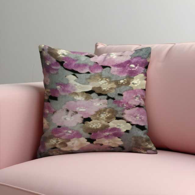 Dreamy Watercolor Floral Cushion Cover, Soft Classic Bloom Printed Pillow Case in Purple & Grey, Romantic Throw Cover - image 1