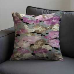 Dreamy Watercolor Floral Cushion Cover, Soft Classic Bloom Printed Pillow Case in Purple & Grey, Romantic Throw Cover - thumbnail 2