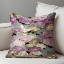 Dreamy Watercolor Floral Cushion Cover, Soft Classic Bloom Printed Pillow Case in Purple & Grey, Romantic Throw Cover - thumbnail 4