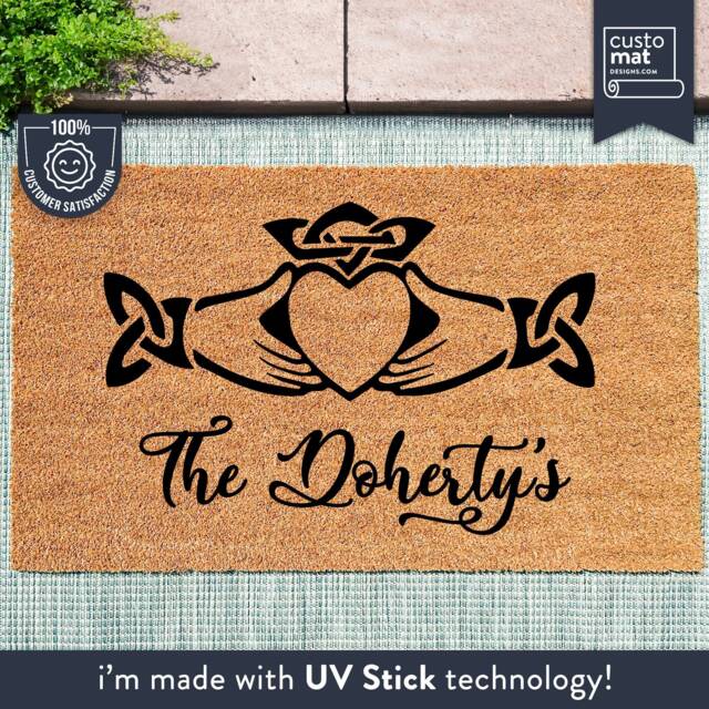 Personalized Home Door Mat, Customised Family Name Irish Claddagh Doormat - Outdoor Rug New Gift Realtor Housewarming - image 1