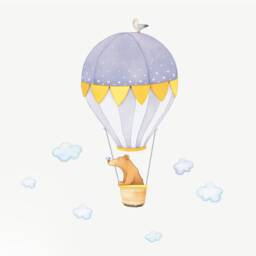 Fabric Wall Decal, Bear Balloon Nursery, Toddler Watercolour Room Decor, Hot Air Balloon, Animal Stickers - thumbnail 2