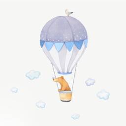 Fabric Wall Decal, Bear Balloon Nursery, Toddler Watercolour Room Decor, Hot Air Balloon, Animal Stickers - thumbnail 3