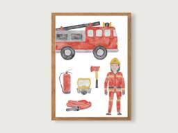 Poster Fire Brigade A3 - Print Children's Poster Art Printing Room Child Young Illustration Vehicles Excavator -- Heart & Paper - thumbnail 1