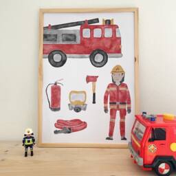 Poster Fire Brigade A3 - Print Children's Poster Art Printing Room Child Young Illustration Vehicles Excavator -- Heart & Paper - thumbnail 2