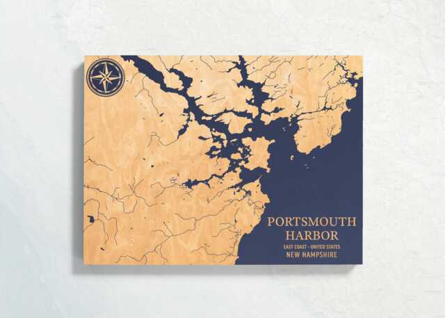 Portsmouth Harbor, New Hampshire Map - Engraved Wood Coastal Chart Wall Art Sign, Beach Home Decor Nautical Print, Personalized Family Gift - image 1
