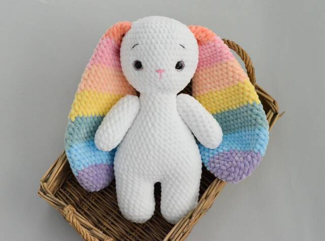 Crochet Bunny Pastel Rainbow Personalized With Long Ears Colorful Plush Toy - image 1