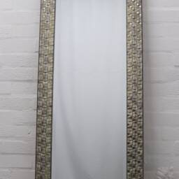 Mosaic Design Wood Frame Champagne Colour Wall Mirror Antique Silver Finish Bevelled Edge Glass Hand Finished Rectangular Made in UK - thumbnail 4