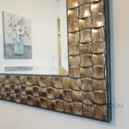 Mosaic Design Wood Frame Champagne Colour Wall Mirror Antique Silver Finish Bevelled Edge Glass Hand Finished Rectangular Made in UK - thumbnail 2