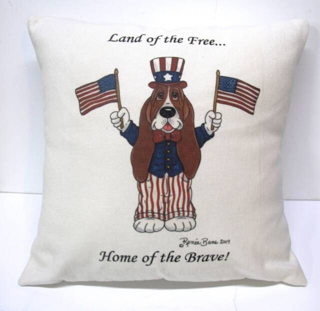 "Basset Hound Accent Pillow - 14"" X ""Land Of The Free, Home Brave" - image 1