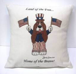 "Basset Hound Accent Pillow - 14"" X ""Land Of The Free, Home Brave" - thumbnail 1