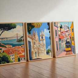 Set Of 3 Lisbon Posters, Portugal Travel Prints, Portuguese City Wall Art Set, European Capital Decor, Cityscape Prints - thumbnail 3