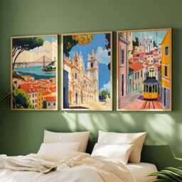 Set Of 3 Lisbon Posters, Portugal Travel Prints, Portuguese City Wall Art Set, European Capital Decor, Cityscape Prints - thumbnail 2