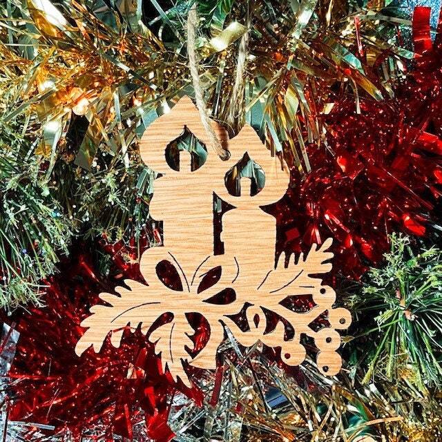 Wooden Christmas Candles Tree Decoration - Beautiful Xmas Snowflake Available in Oak, Walnut Cherry Wood Or Silver, Gold, Red, Green Glitter - image 1