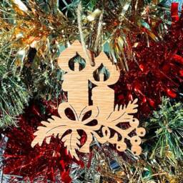 Wooden Christmas Candles Tree Decoration - Beautiful Xmas Snowflake Available in Oak, Walnut Cherry Wood Or Silver, Gold, Red, Green Glitter - thumbnail 1