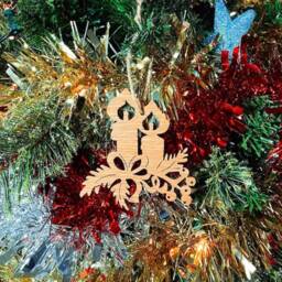 Wooden Christmas Candles Tree Decoration - Beautiful Xmas Snowflake Available in Oak, Walnut Cherry Wood Or Silver, Gold, Red, Green Glitter - thumbnail 2
