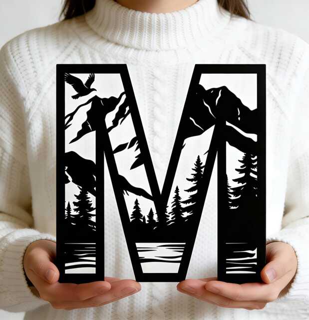 Custom Metal Letter Outdoor Initial Monogram Sign, Personalised Family Name Mountain Wall Decor, Last Nature Art, Cabin Camper Decor - image 1