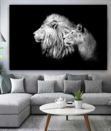 Lion & Lioness Canvas Print King & Queen Black White Wall Art - thumbnail 1