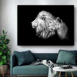 Lion & Lioness Canvas Print King & Queen Black White Wall Art - thumbnail 3