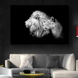Lion & Lioness Canvas Print King & Queen Black White Wall Art - thumbnail 2