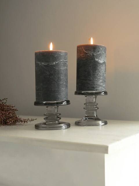 Grey Glass Pillar Candle Holder