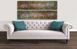 Original 2 Pieces - Set Of 2 Abstract Oil Painting. Abstract Heavy Textures Colored Painting On Canvas. Extra Large House Wall Art - thumbnail 1