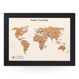Personalised World Travel Map - Framed Cork Of The With Coloured Pins Included, Optional Custom Name, Wall Art, Gift For Travelers - thumbnail 2