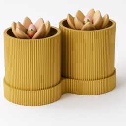 Dual Plant Pot Ribbed Olive Green Planter, Eco-Friendly Desk D??cor Succulent Holder. Lobelia - thumbnail 2