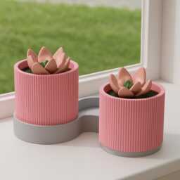Dual Plant Pot Ribbed Olive Green Planter, Eco-Friendly Desk D??cor Succulent Holder. Lobelia - thumbnail 3
