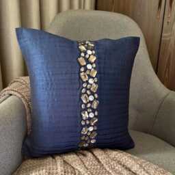 "Designer Navy Blue Throw Cushion 16""x16" - thumbnail 2