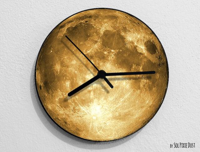 Yellow Moon - Wall Clock Clock Unique Decor Gift Idea Rgb Led 5V Backlit Option - image 1
