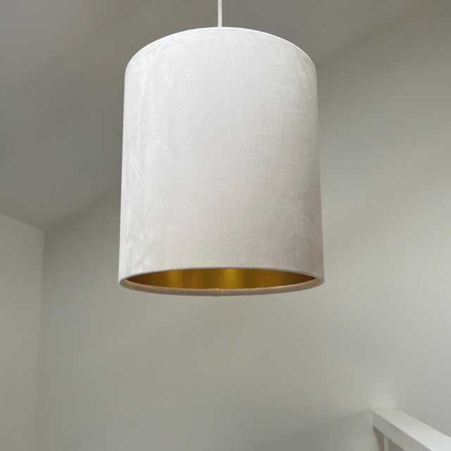 Cream Velvet Drum Lampshade/ Ceiling Shade With A Metallic Gold Lining, Bright Brushed Lining - image 1