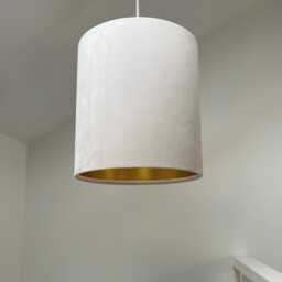 Cream Velvet Drum Lampshade/ Ceiling Shade With A Metallic Gold Lining, Bright Brushed Lining