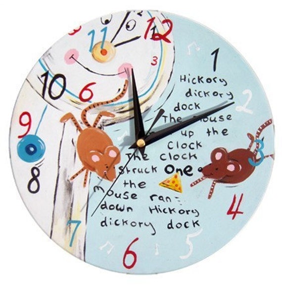 Hickory Dickory Dock Clock, Kids Nursery Decor, Gift For Baby, Wall Baby Boy Gift - image 1