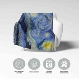 Van Gogh Starry Night Blanket -Famous Painting Throw - Cozy Soft Fleece Bed Cover Iconic Sky Print Classic Fine Art Home Decor Gift - thumbnail 2