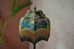 Hand-stitched Silk Lampshade Victorian Green Secret Garden Print With Fringe