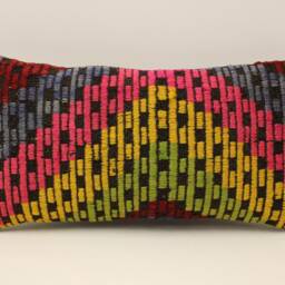 Vintage Turkish Kilim Pillow Cover, Wool Lumbar Cushion - 10x20 - thumbnail 2