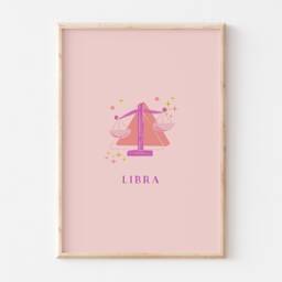 Libra Print, Art Horoscope Zodiac Gift, Astrology Poster, Star Sign Wall Art, Pink Gift - thumbnail 2