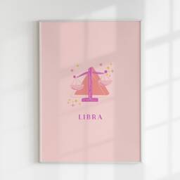 Libra Print, Art Horoscope Zodiac Gift, Astrology Poster, Star Sign Wall Art, Pink Gift - thumbnail 3